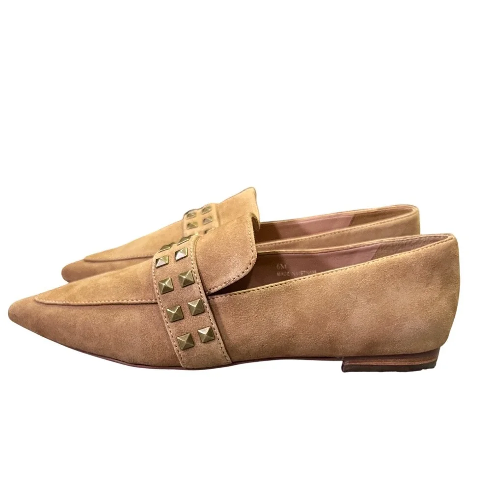 Paolo Suede Studded Pointed Toe‎ Flats Women Tan Size 6